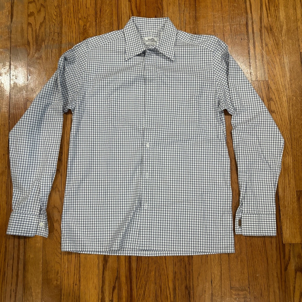 Hermes Blue and White Casual Button Down Shirt